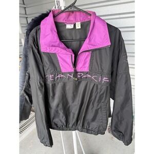 Ocean Pacific OP Vintage Windbreaker Jacket Black Pink Pullover Mens Medium
